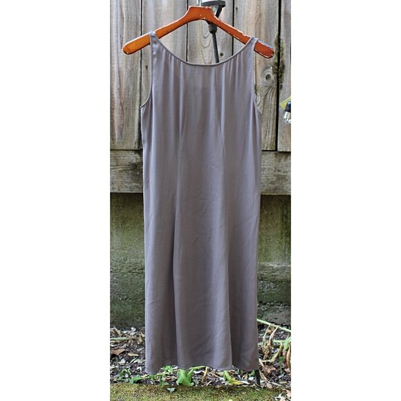 Eileen Fisher - Silk Georgette Crepe Panel A-Line Shift Dress , Cobblestone, S - Picture 9 of 10